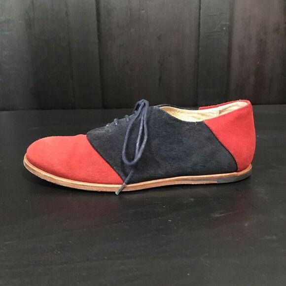 Opening Ceremony Women's Two Toned Leather Suede Oxford Flats Size US 7 Red Blue - Picture 5 of 12